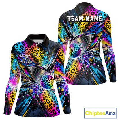 Grunge Rainbow Leopard Golf Polo Shirt For Women Custom Colorful Golf Team Apparel Gift NYN5030