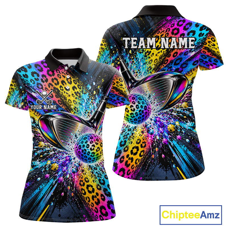 Grunge Rainbow Leopard Golf Polo Shirt For Women Custom Colorful Golf Team Apparel Gift NYN5030
