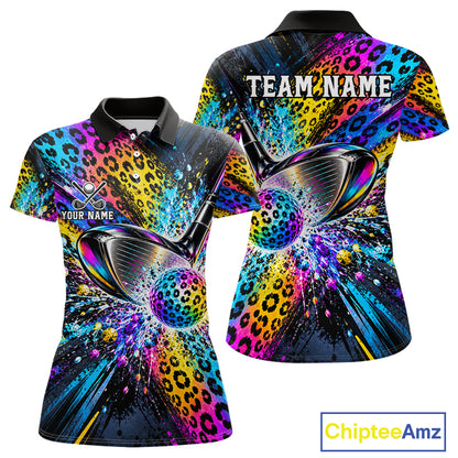 Grunge Rainbow Leopard Golf Polo Shirt For Women Custom Colorful Golf Team Apparel Gift NYN5030