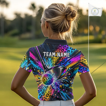 Grunge Rainbow Leopard Golf Polo Shirt For Women Custom Colorful Golf Team Apparel Gift NYN5030