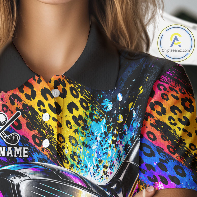 Grunge Rainbow Leopard Golf Polo Shirt For Women Custom Colorful Golf Team Apparel Gift NYN5030