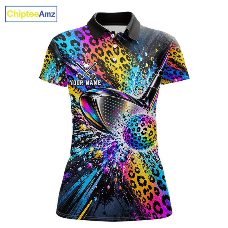Grunge Rainbow Leopard Golf Polo Shirt For Women Custom Colorful Golf Team Apparel Gift NYN5030