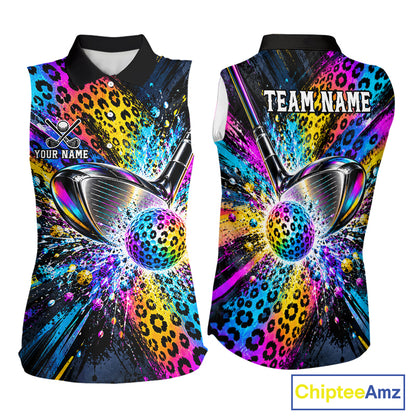 Grunge Rainbow Leopard Golf Sleeveless Polo Shirt For Women Colorful Golf Team Apparel Gift NYN5030