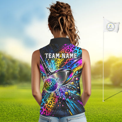 Grunge Rainbow Leopard Golf Sleeveless Polo Shirt For Women Colorful Golf Team Apparel Gift NYN5030