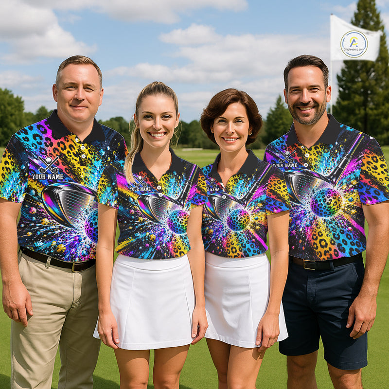 Grunge Rainbow Leopard Golf Polo Shirt For Men Custom Colorful Golf Team Apparel Gift NYN5030
