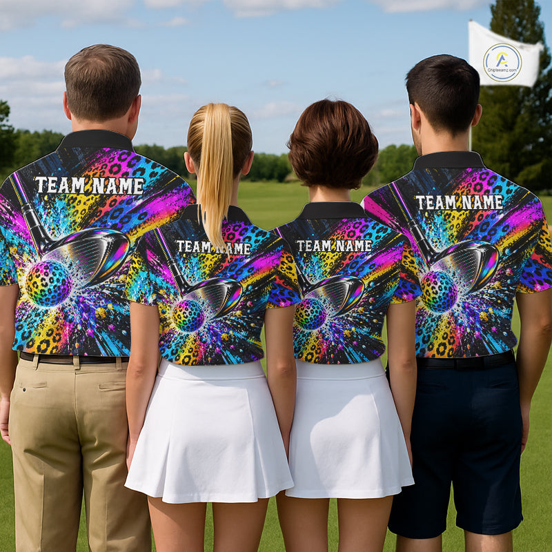 Grunge Rainbow Leopard Golf Polo Shirt For Men Custom Colorful Golf Team Apparel Gift NYN5030