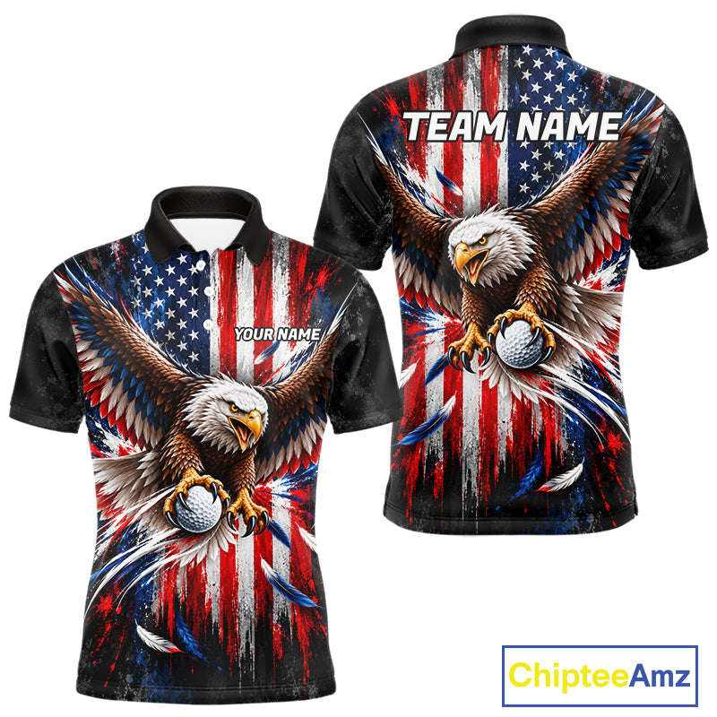 Personalized Patriotic Eagle Men Golf Polo Shirt Custom Name US Flag Golfer Team Jersey NYN5032