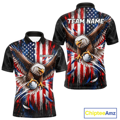 Personalized Patriotic Eagle Men Golf Polo Shirt Custom Name US Flag Golfer Team Jersey NYN5032