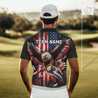 Personalized Patriotic Eagle Men Golf Polo Shirt Custom Name US Flag Golfer Team Jersey NYN5032
