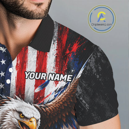 Personalized Patriotic Eagle Men Golf Polo Shirt Custom Name US Flag Golfer Team Jersey NYN5032