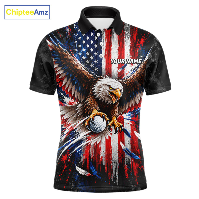 Personalized Patriotic Eagle Men Golf Polo Shirt Custom Name US Flag Golfer Team Jersey NYN5032