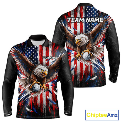 Personalized Patriotic Eagle Men Golf Polo Shirt Custom Name US Flag Golfer Team Jersey NYN5032