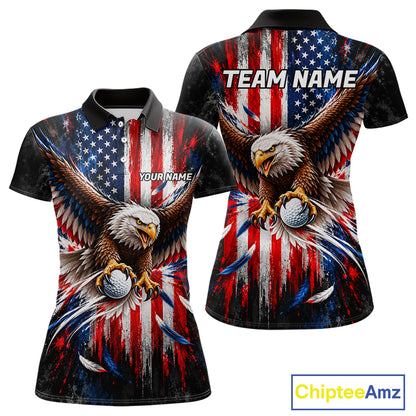 Personalized Patriotic Eagle Women Golf Polo Shirt Custom Name US Flag Golfer Team Jersey NYN5032