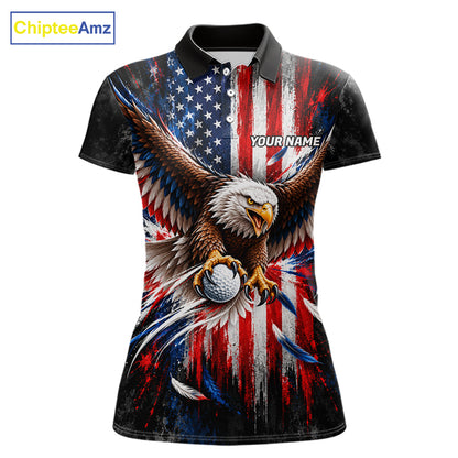 Personalized Patriotic Eagle Women Golf Polo Shirt Custom Name US Flag Golfer Team Jersey NYN5032
