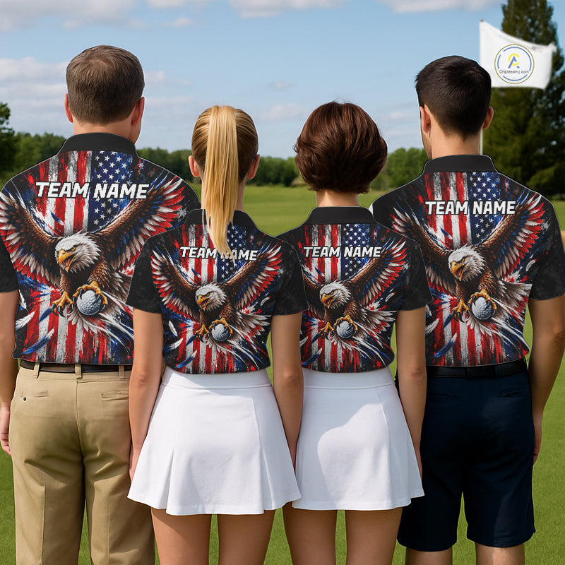 Personalized Patriotic Eagle Men Golf Polo Shirt Custom Name US Flag Golfer Team Jersey NYN5032