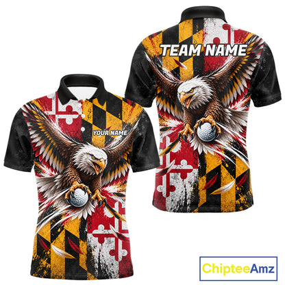 Personalized Patriotic Eagle Men Golf Polo Shirt Custom Name Maryland Flag Golfer Team Jersey NYN5033