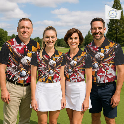 Personalized Patriotic Eagle Men Golf Polo Shirt Custom Name Maryland Flag Golfer Team Jersey NYN5033