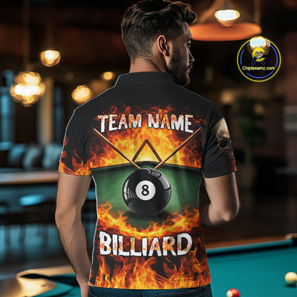 Fire Flame Pool 8 Ball Skull Billiard Shirts For Men Custom Billiard League Jerseys | Red NYN2286