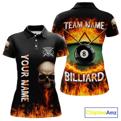 Fire Flame Pool 8 Ball Skull Billiard Shirts For Women Custom Billiard League Jerseys | Red NYN2286