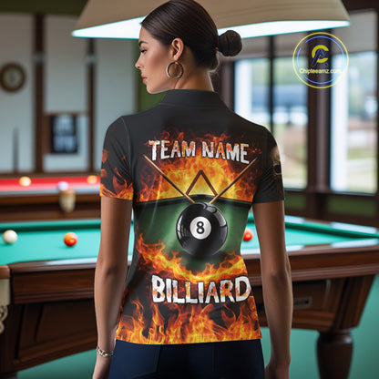 Fire Flame Pool 8 Ball Skull Billiard Shirts For Women Custom Billiard League Jerseys | Red NYN2286
