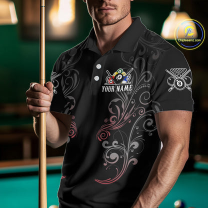 Grey Grunge Skull Billiard Shirts For Men Custom Pool 8 Ball Billiard League Jerseys NYN2291