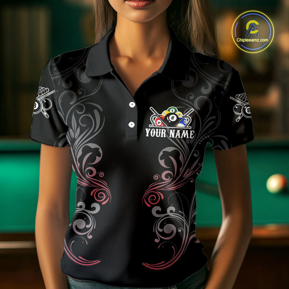 Grey Grunge Skull Billiard Shirts For Women Custom Pool 8 Ball Billiard League Jerseys NYN2291