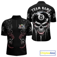 Load image into Gallery viewer, Grey Grunge Skull Billiard Shirts For Men Custom Pool 8 Ball Billiard League Jerseys NYN2291