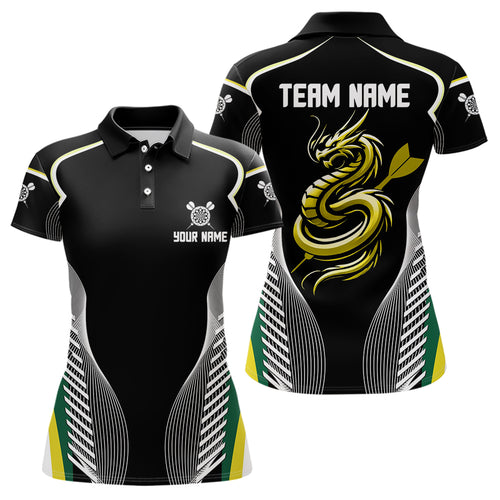 Custom Black And Yellow Dragon Darts Polo & 1/4 Zip Shirts For Women, Dart Team Jerseys NYN0034
