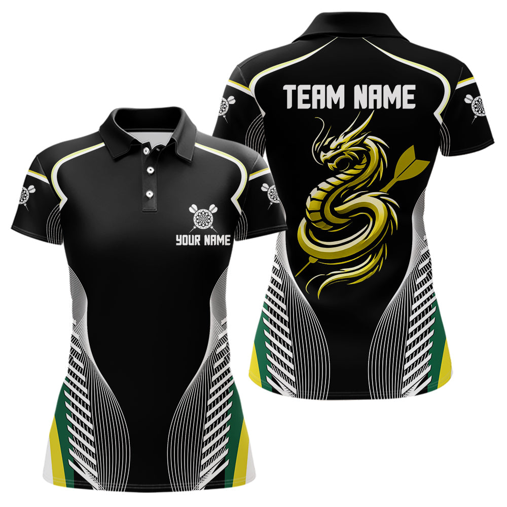 Custom Black And Yellow Dragon Darts Polo & 1/4 Zip Shirts For Women, Dart Team Jerseys NYN0034