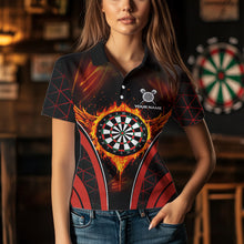 Load image into Gallery viewer, Custom Black-Red Fire Flames Dartboard Dart Shirts For Women Dart Tournament Team Jerseys NYN0038