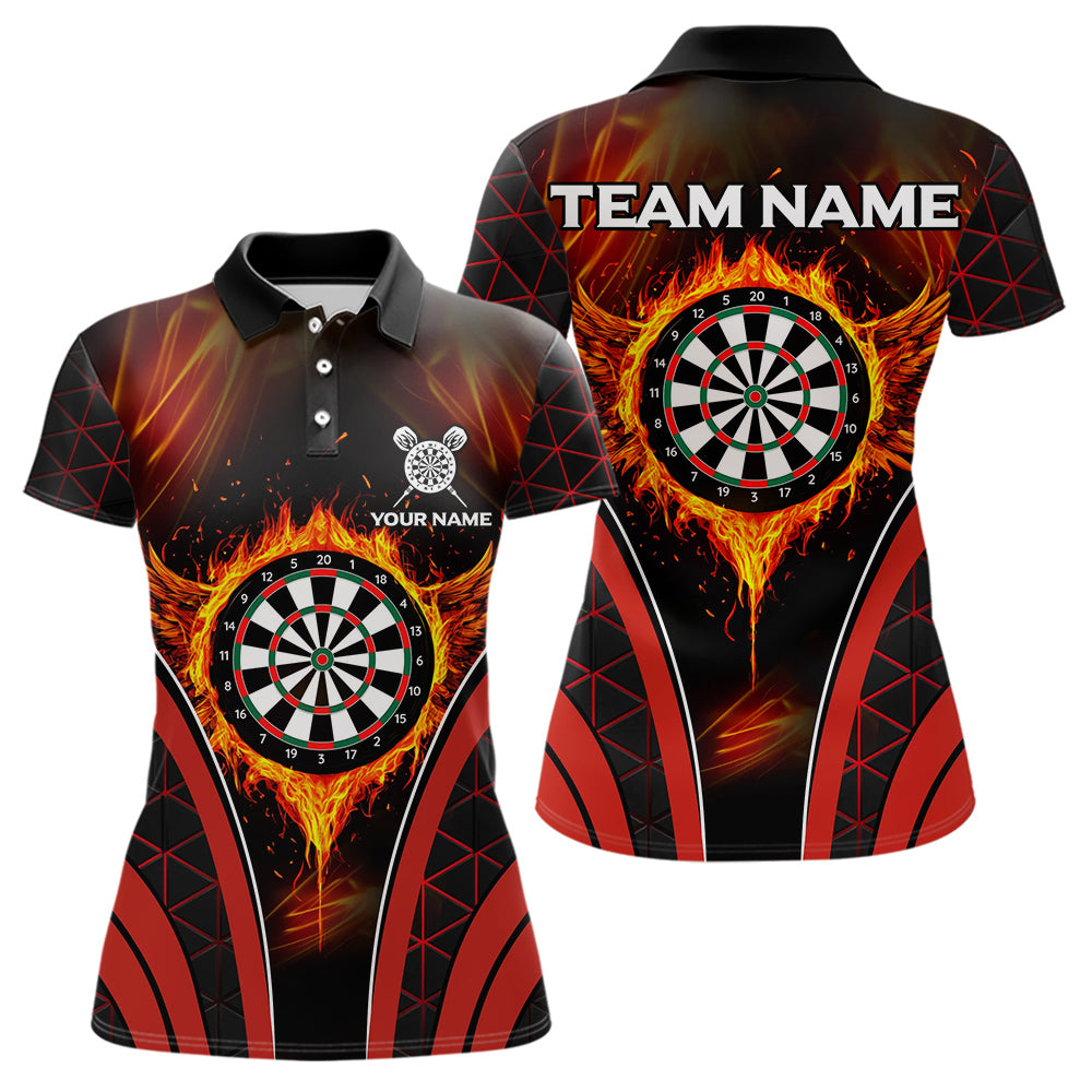 Custom Black-Red Fire Flames Dartboard Dart Shirts For Women Dart Tournament Team Jerseys NYN0038