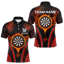 Load image into Gallery viewer, Custom Black-Red Fire Flames Dartboard Dart Shirts For Men Dart Tournament Team Jerseys NYN0038