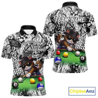 Custom Funny Pooler Cat 8 Ball Pool Billiard Shirt For Men Polo & 1/4 Zip, Billiard Team Jerseys NYN3160