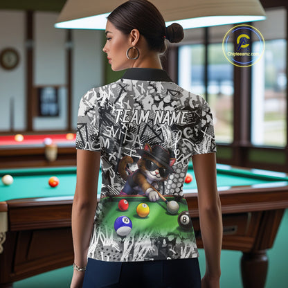 Custom Funny Pooler Cat 8 Ball Pool Billiard Shirt For Women Polo & 1/4 Zip, Billiard Team Jerseys NYN3160