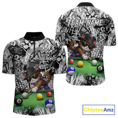 Custom Funny Pooler Cat 8 Ball Pool Billiard Shirt For Men Polo & 1/4 Zip, Billiard Team Jerseys NYN3160
