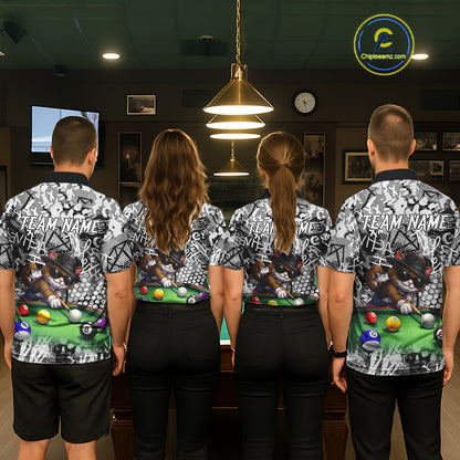 Custom Funny Pooler Cat 8 Ball Pool Billiard Shirt For Men Polo & 1/4 Zip, Billiard Team Jerseys NYN3160