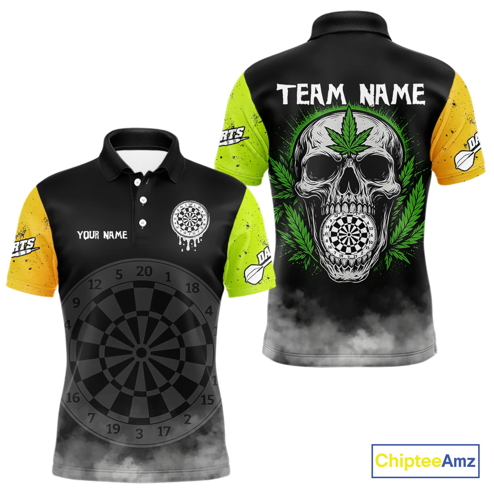 Lime Leaves Skull & Dartboard, Colorful Darts Shirt For Men - Customizable Name NYN0385