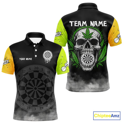 Lime Leaves Skull & Dartboard, Colorful Darts Shirt For Men - Customizable Name NYN0385