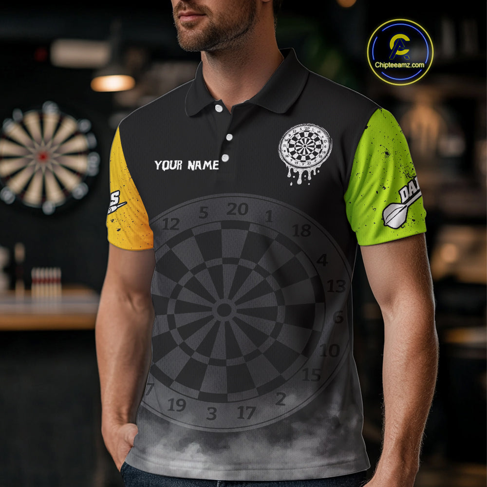 Lime Leaves Skull & Dartboard, Colorful Darts Shirt For Men - Customizable Name NYN0385