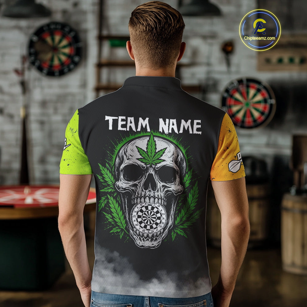 Lime Leaves Skull & Dartboard, Colorful Darts Shirt For Men - Customizable Name NYN0385