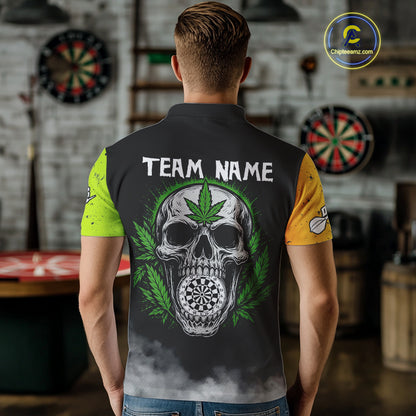 Lime Leaves Skull & Dartboard, Colorful Darts Shirt For Men - Customizable Name NYN0385