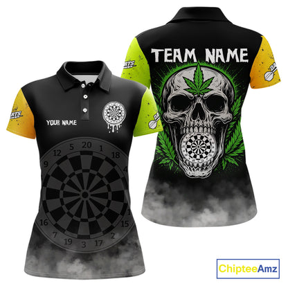 Lime Leaves Skull & Dartboard, Colorful Darts Shirt For Women - Customizable Name NYN0385