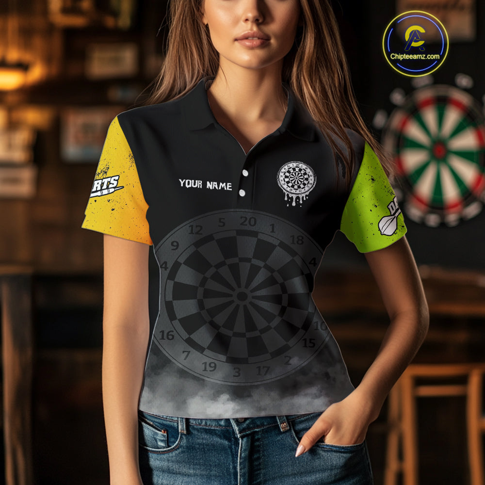 Lime Leaves Skull & Dartboard, Colorful Darts Shirt For Women - Customizable Name NYN0385