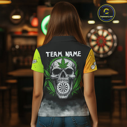 Lime Leaves Skull & Dartboard, Colorful Darts Shirt For Women - Customizable Name NYN0385