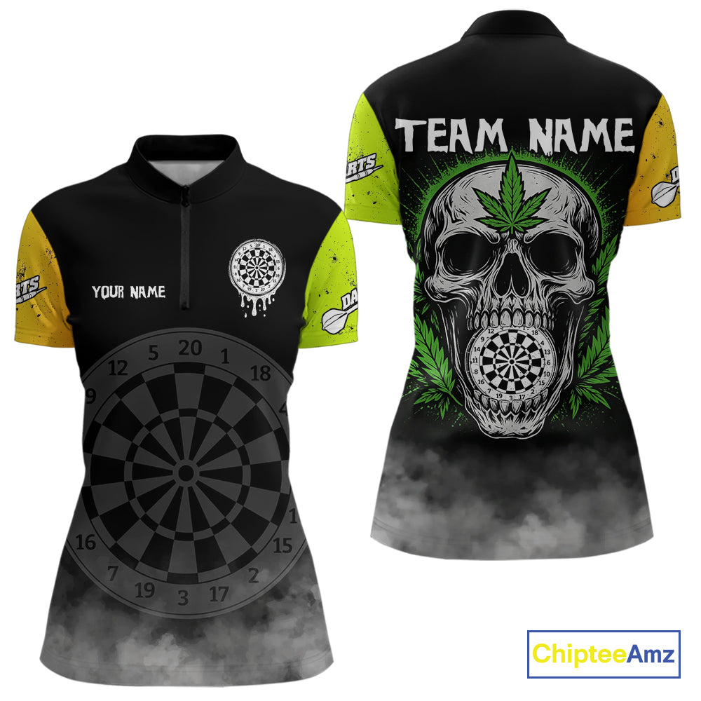 Lime Leaves Skull & Dartboard, Colorful Darts Shirt For Women - Customizable Name NYN0385