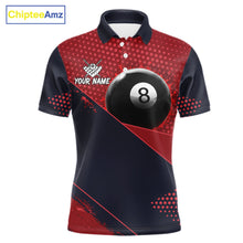 Load image into Gallery viewer, Red Splash 8 Ball Billiard Polo Shirt For Men, Custom Splatter Pool Jersey, Personalized Pool League Team Apparel, Tournament Clothing