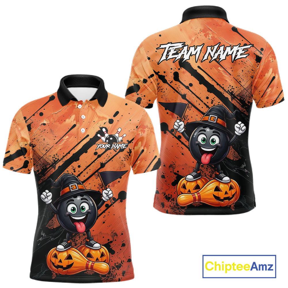 Custom Halloween Mens Bowling Shirt Funny Witch Hat Bowling Ball Jersey, Bowler Halloween Gift NYN4266