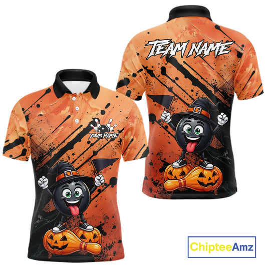 Custom Halloween Mens Bowling Shirt Funny Witch Hat Bowling Ball Jersey, Bowler Halloween Gift NYN4266