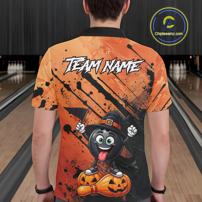 Custom Halloween Mens Bowling Shirt Funny Witch Hat Bowling Ball Jersey, Bowler Halloween Gift NYN4266