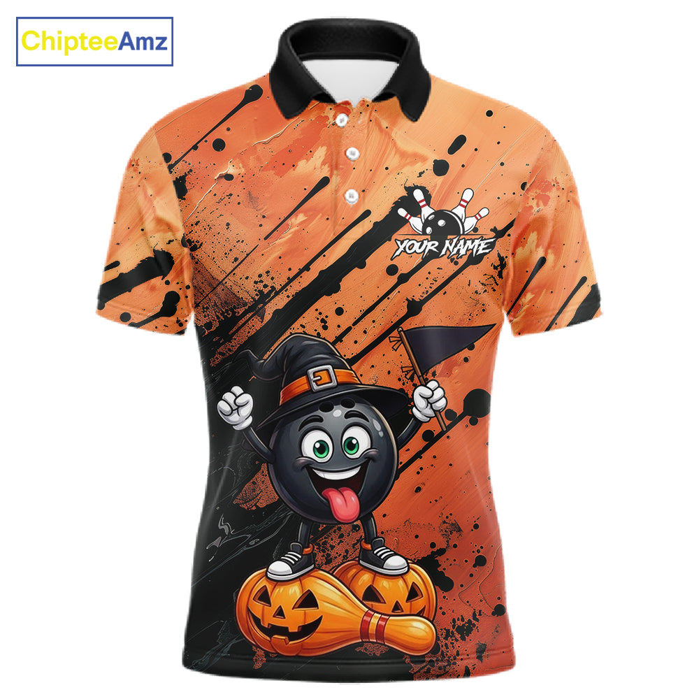 Custom Halloween Mens Bowling Shirt Funny Witch Hat Bowling Ball Jersey, Bowler Halloween Gift NYN4266